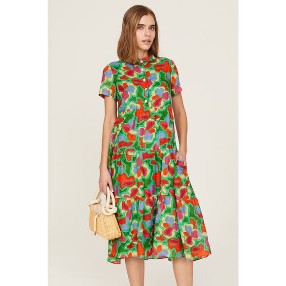 AMANDA UPRICHARD Women's Green Floral Collared Shirt Pierre Midi Dress Size XL - Picture 1 of 12